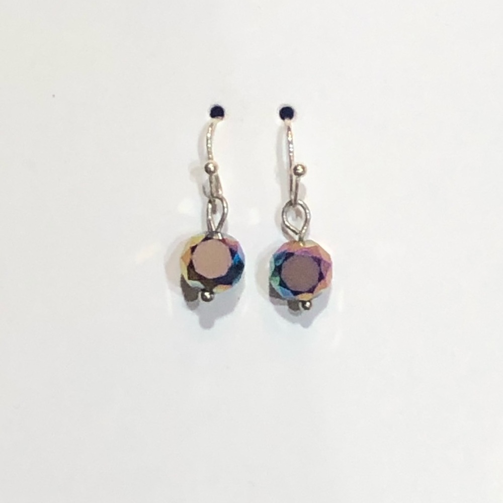 Dark iridescent faceted dangle crystal earrings